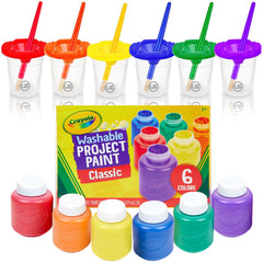 The Mega Deals kids paint set with six washable colors, brushes, and cups for mess-free art.
