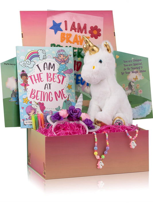 The Memory Building Company unicorn plush with gold horn for comforting play