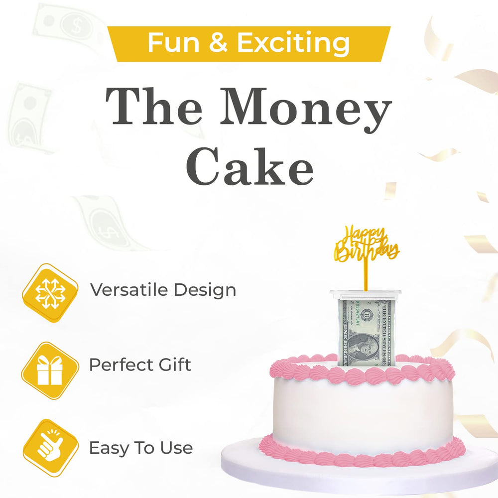 The Money Cake Happy Birthday topper, reusable cake decor.