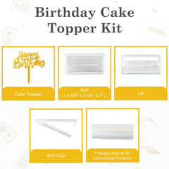 The Money Cake pull-box kit inside packaging, complete with instructions.