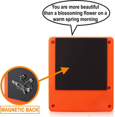 The Monocle Breakers Trump button mounted on refrigerator shows convenient magnetic back.
