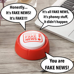 The Monocle Breakers fake news button in use delivers quick laughs at the desk.