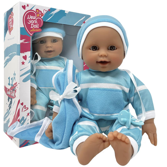 The New York Doll Collection 11inch soft body doll with pacifier included, easy for little hands