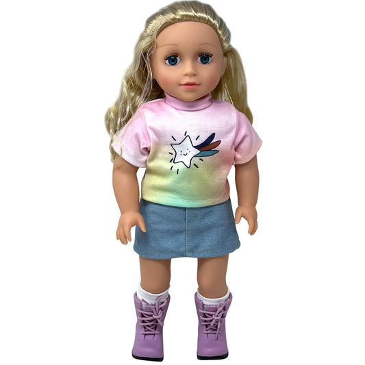 The New York Doll Collection 18 inch doll with soft hair, ideal for brushing.