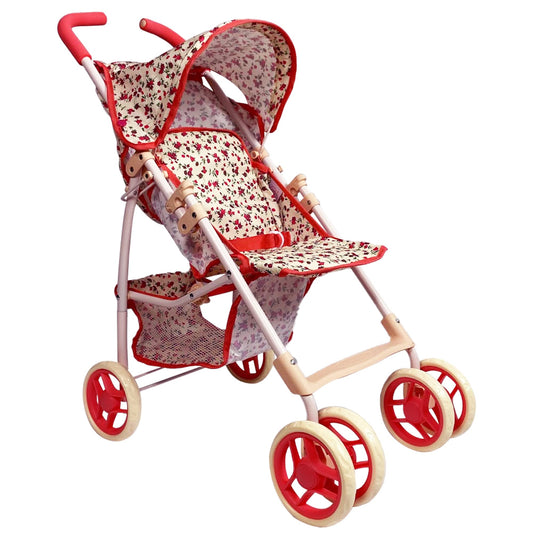 The New York Doll Collection 28-inch stroller with coral floral print for imaginative play.