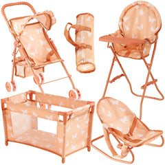 The New York Doll Collection 4-in-1 stroller butterfly design, portable for home and travel.