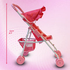 The New York Doll Collection storage basket and canopy add practical play details.