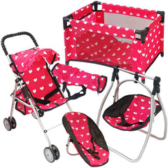 The New York Doll Collection deluxe 3-in-1 stroller pink, portable for playdates with 18-inch dolls.