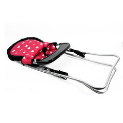 The New York Doll Collection light denim high chair with cherry accents invites cozy play