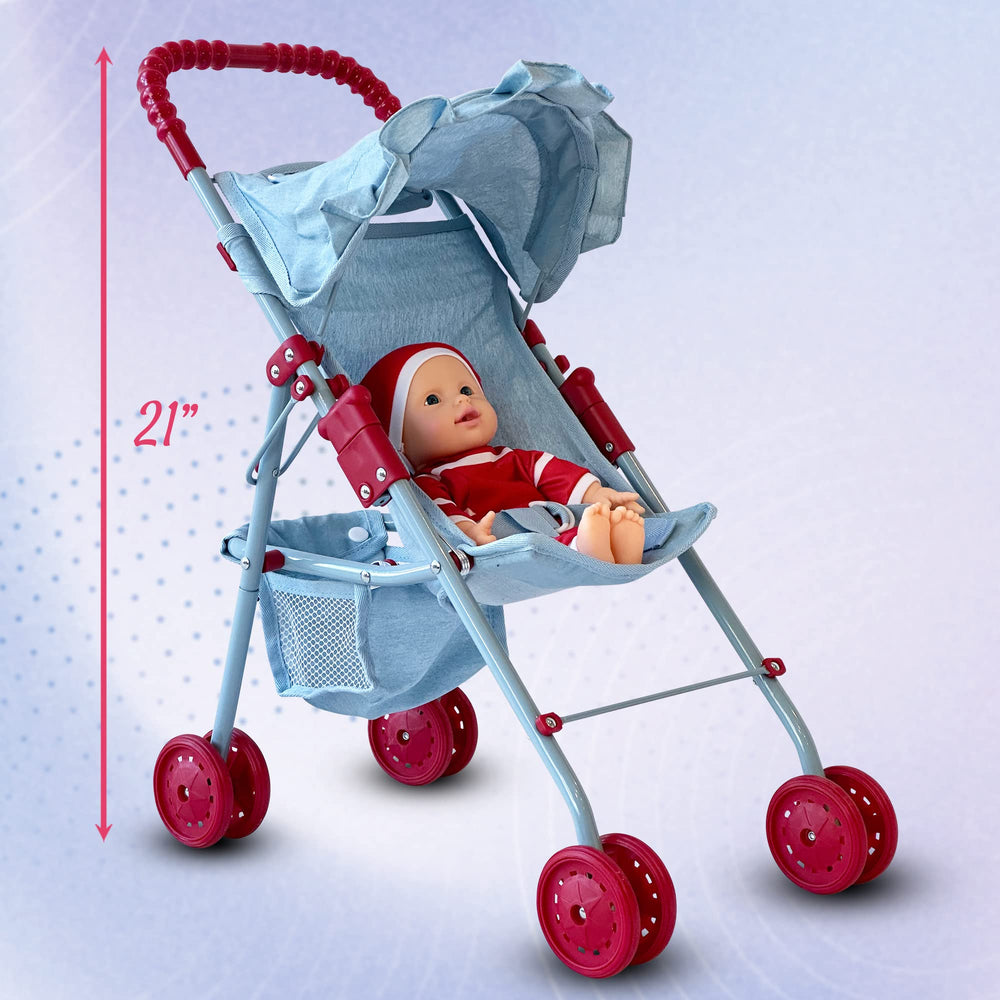 The New York Doll Collection doll stroller bottom storage basket for accessories