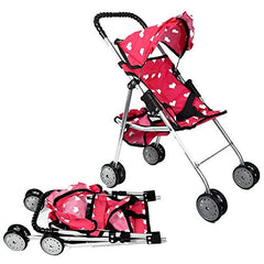 The New York Doll Collection double wheels provide stable movement during pretend play.