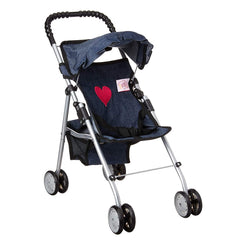 The New York Doll Collection My First Doll Stroller Denim hood view showing shade and cover