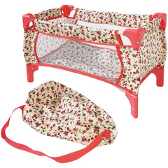 The New York Doll Collection Pack N' Play crib floral design for 18-inch dolls.