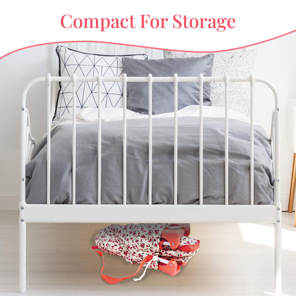 The New York Doll Collection portable doll bed ready for travel.