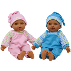 The New York Doll Collection twin dolls closeup shows soft-body realism for gentle pretend play.