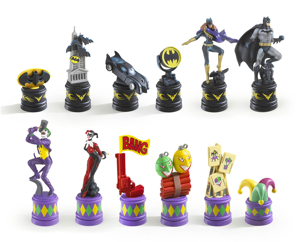 The Noble Collection Batman chess set Joker pieces featured for intense duels.