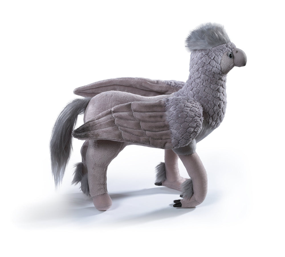 The Noble Collection Buckbeak plush side view highlights detailed features for collectors.