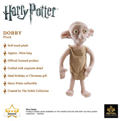 The Noble Collection Dobby plush close-up face with detailed features.