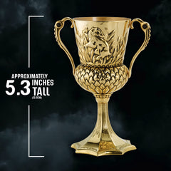The Noble Collection Hufflepuff Cup with burnished-detail design for shelves.