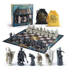 The Noble Collection Lord of the Rings chess board displays vivid Middle-earth artwork for immersive play.