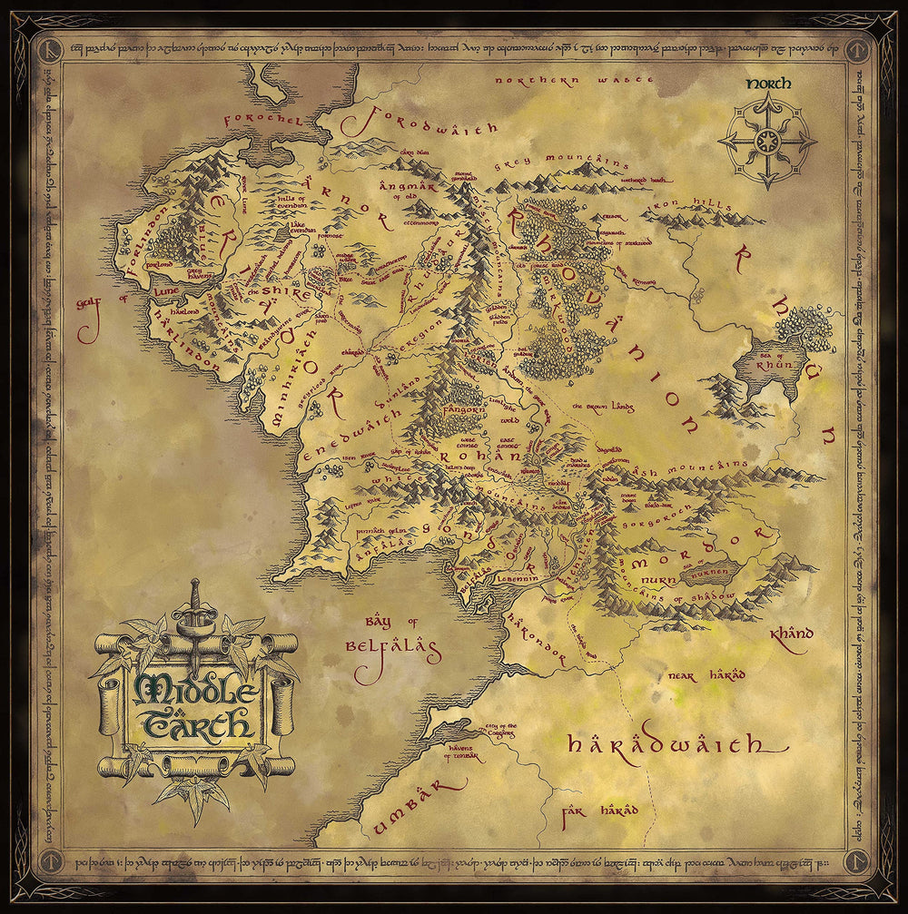 Fully assembled The Noble Collection LOTR Map puzzle laid out for display-ready viewing