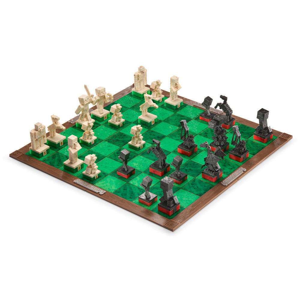 The Noble Collection Minecraft Chess Set pieces in redstone texture for vibrant visuals
