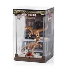 Angles of The Noble Collection Velociraptor diorama for display setup.