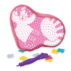 The Orb Factory PlushCraft RainboKitty Pillow closeup materials, showing soft textures and colorful pieces.