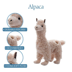 The Petting Zoo alpaca plushie supports imaginative play and role‑play scenarios.