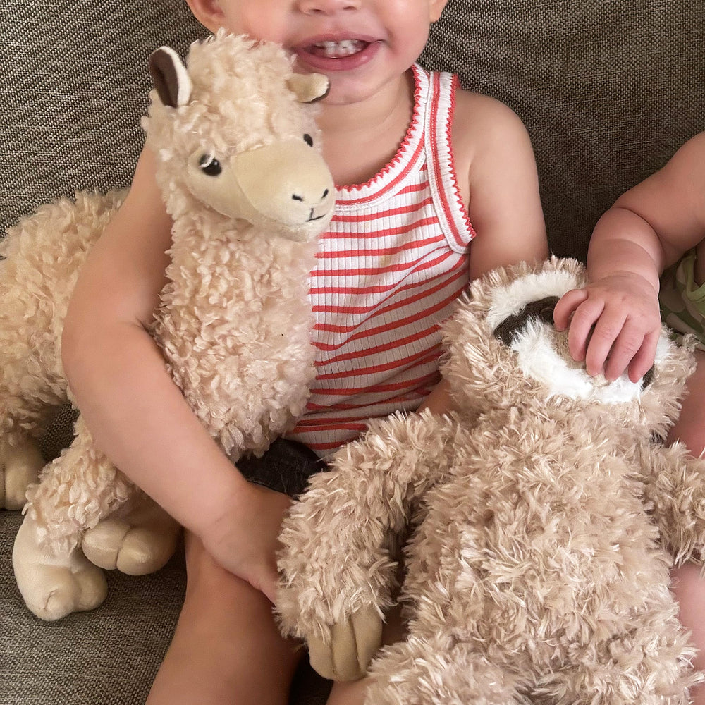 The Petting Zoo alpaca plushie uses recycled materials for eco-friendly fun.