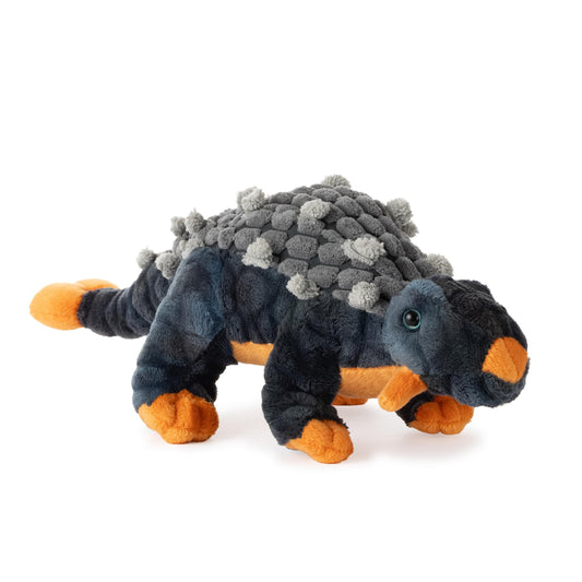 The Petting Zoo Ankylosaurus plush back view, durable stitching for lasting play.