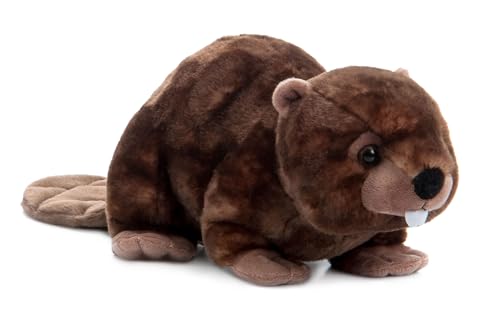 The Petting Zoo beaver plush stands 12 inches tall for portable adventures.