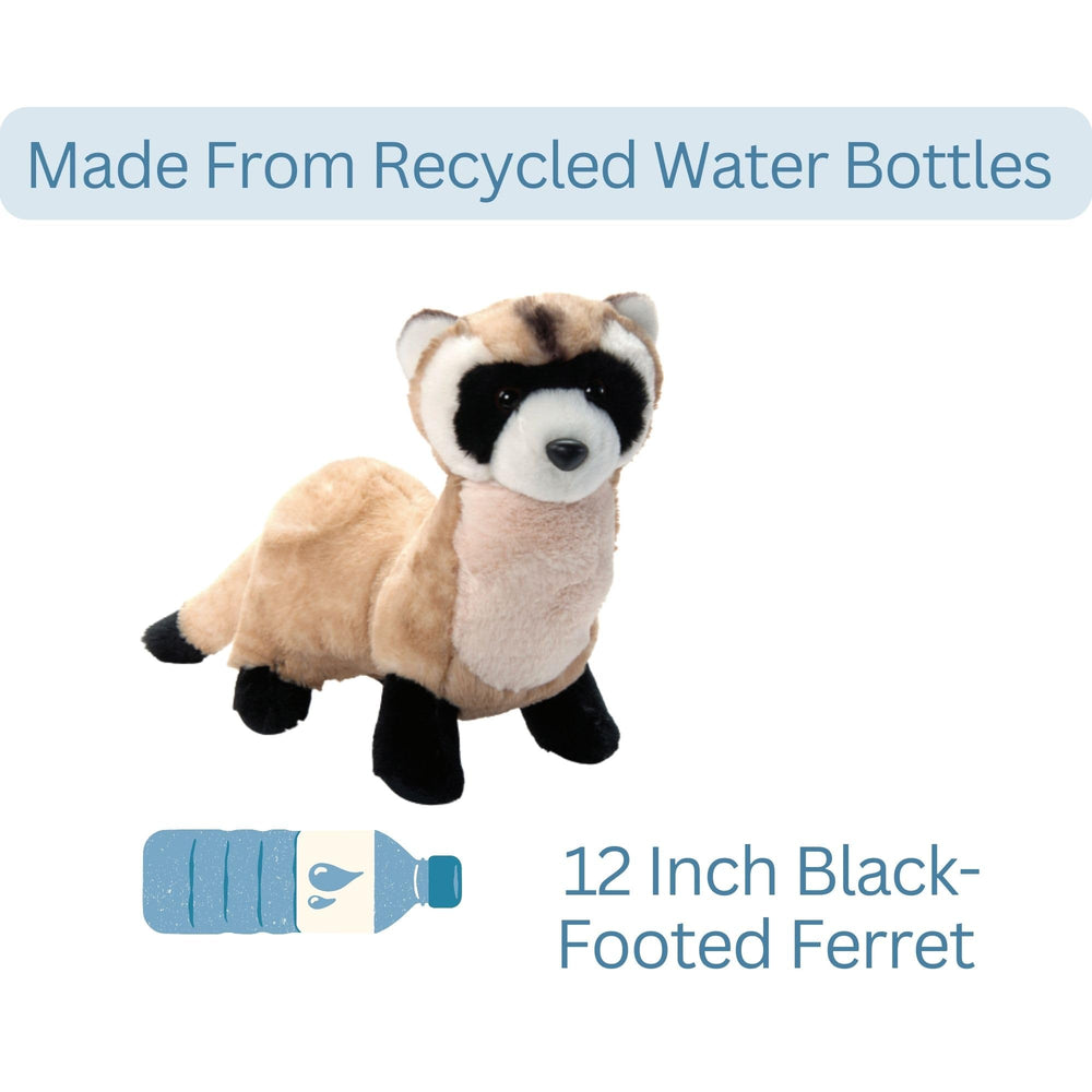 The Petting Zoo black-footed ferret plushie in a child's hands for imaginative play.