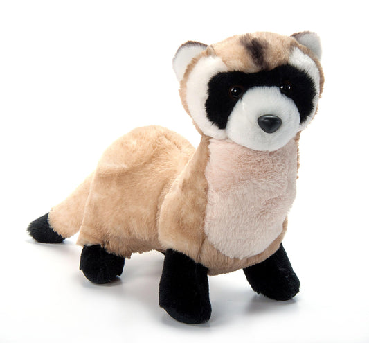 The Petting Zoo black-footed ferret plushie front view with soft fur for cuddling.