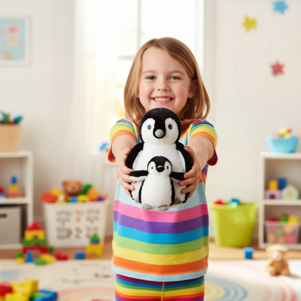 The Petting Zoo Softee penguin eco-friendly plush, recycled bottles.