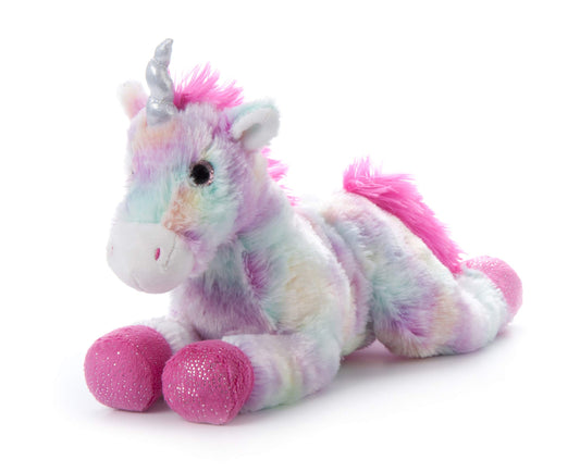 The Petting Zoo pastel tie-dye unicorn 13-inch face for cozy playtime and hugs.