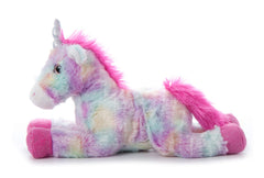The Petting Zoo pastel tie-dye unicorn 13-inch pink mane invites gentle cuddles.