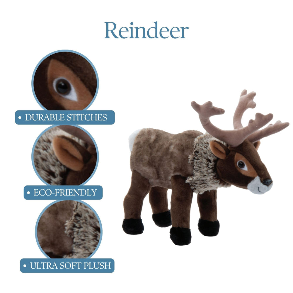 The Petting Zoo reindeer plush made from recycled water bottles for eco friendly cuddles.