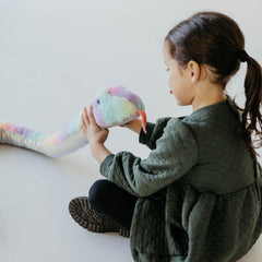 The Petting Zoo eco-friendly snake plush crafted from recycled bottles.