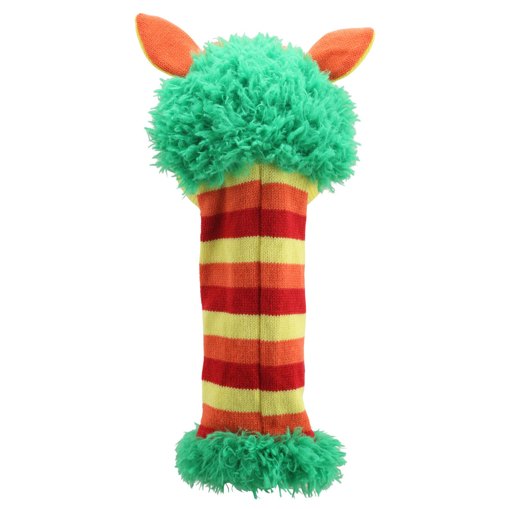 The Puppet Company Knitted Buttons hand puppet, colorful design sparks imagination.