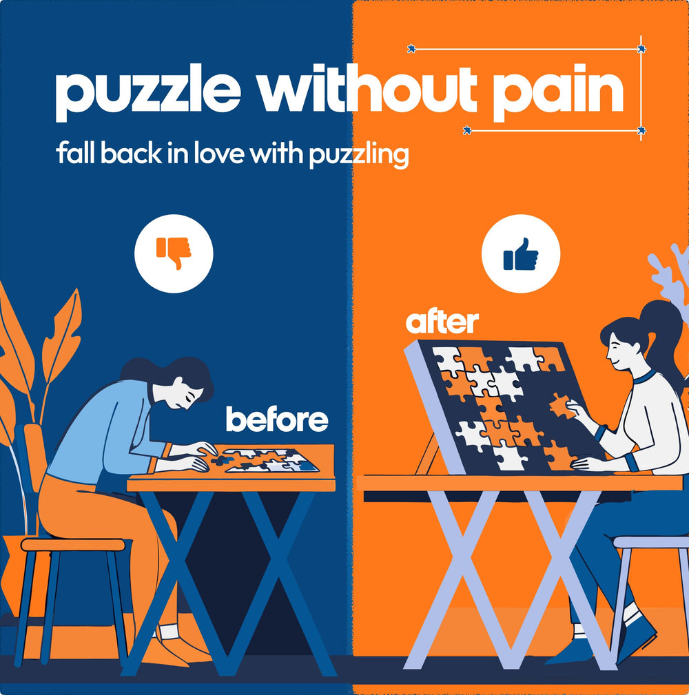 Grippy Board tilt angles offer ergonomic positioning for puzzling.