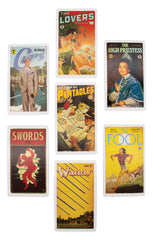 Red ribbon under the deck for easy card removal in The Pulp Tarot set.