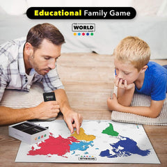 The World Game flags and capitals image highlights country banners, boosting memory through playful learning.