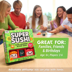 The World Game Super Sushi family round captures laughter around the table.