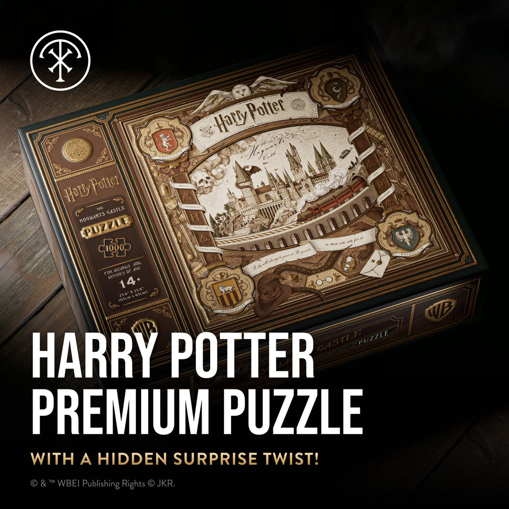 theory11 Harry Potter puzzle pieces with gold foil detail for premium feel