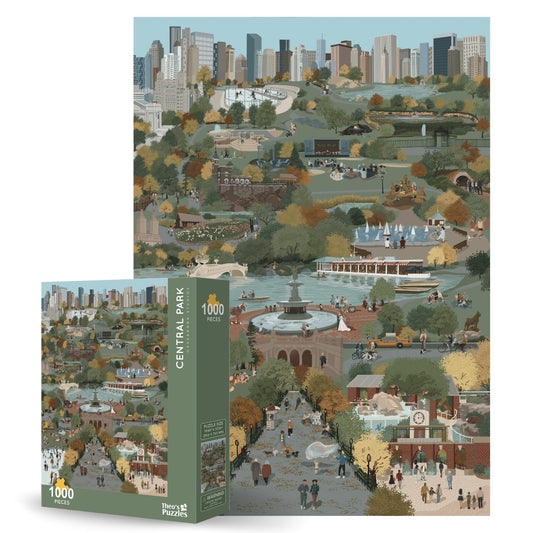 Theo's Puzzles Central Park Autumn cover, vibrant scene inviting a cozy solving session