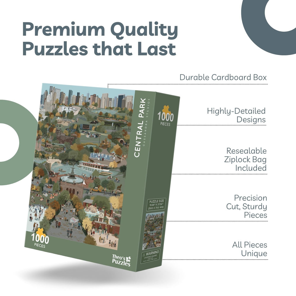 Theo's Puzzles Central Park Autumn non-glare matte finish reduces reflections for easy viewing