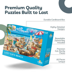 Theo's Puzzles Lazy Cats illustration with soft colors for relaxing puzzle time