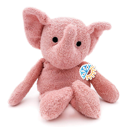 Thermal-Aid Tiny Elephant soft plush cover highlights easy cleaning and kid-friendly charm.