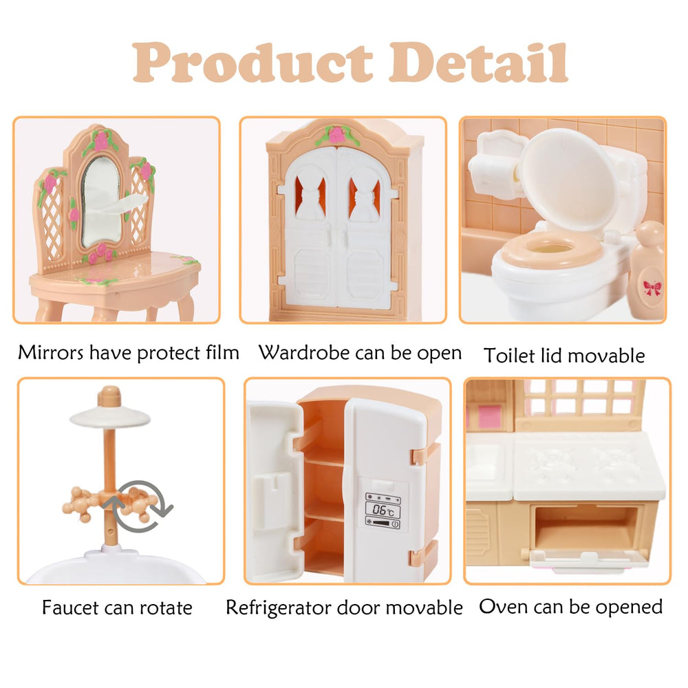 Thildani dollhouse mirror reflects play scenes for imaginative grooming moments.